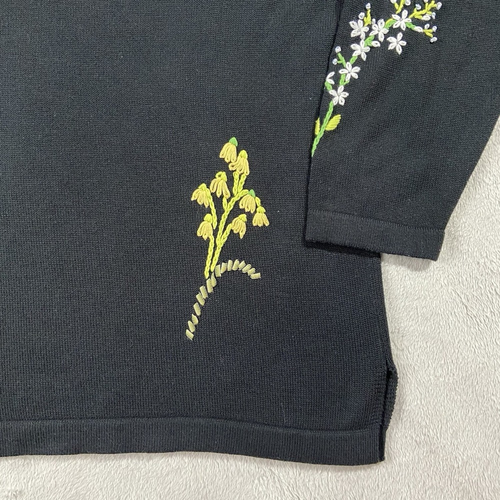 Quacker Factory Floral Embroidered Long Sleeve Sweater Black Women's 1X Gardener - Picture 14 of 15